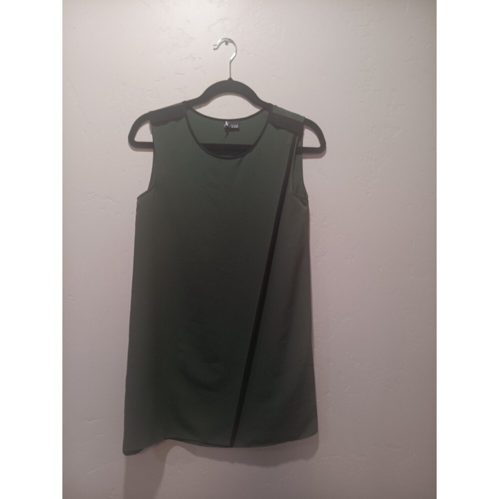 Sparkle & Fade Sz XS Olive Green Shift Dress Black Trim Clean Girl Minimalist